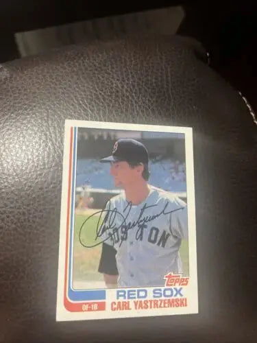 Signed Carl Yastrzemski trading card from 1982 Topps #650 HOF collectible