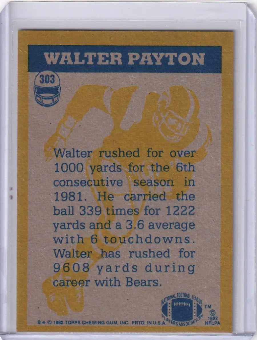 1982 Topps Football Walter Payton card featuring Chicago Bears player collectible