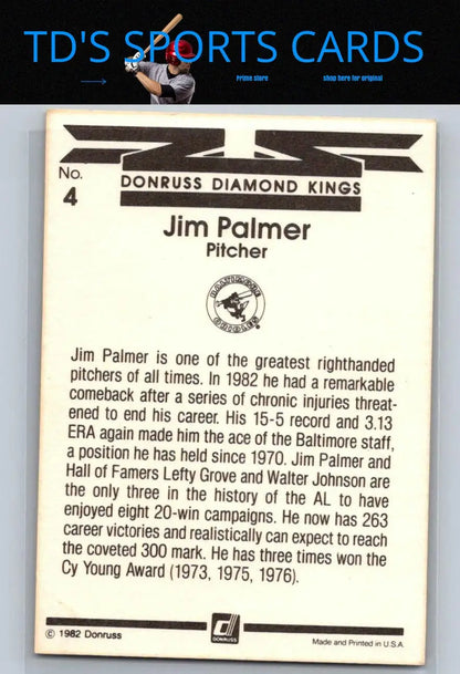 Jim Palmer 1983 Donruss #4 baseball card, a must-have for trading cards collectors
