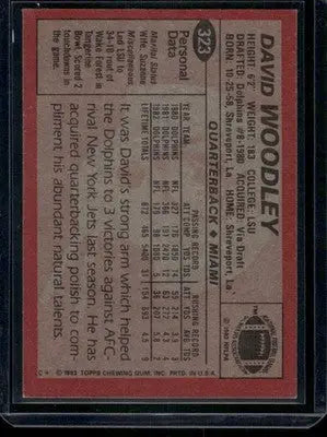 1983 Topps David Woodley #323 Football - Trading Card
