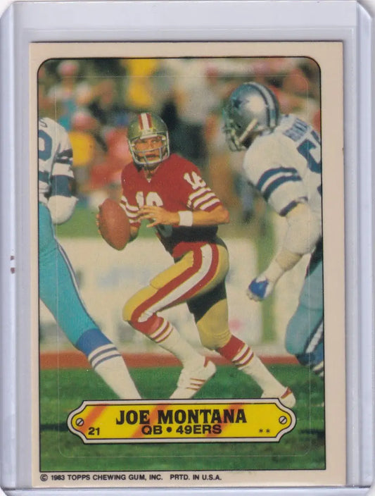 1983 Topps Football Stickers #21 Joe Montana San Francisco 49ers collectible card