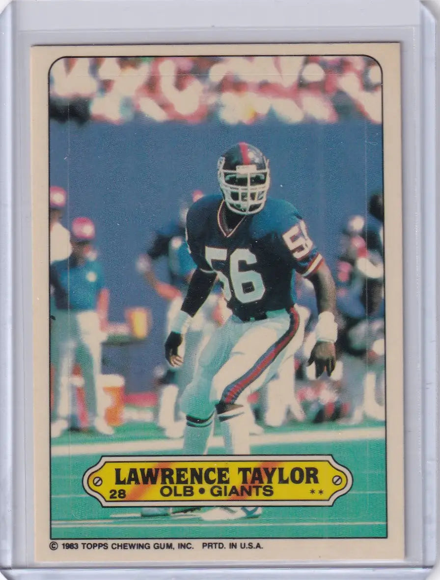 1983 Topps Football Stickers #28 Lawrence Taylor card featuring New York Giants star