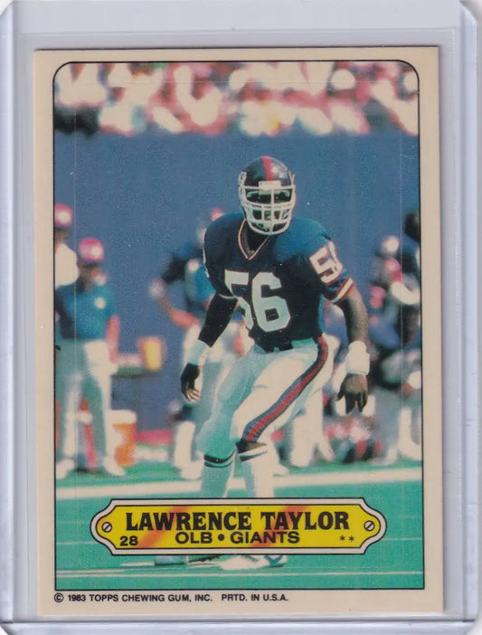 1983 Topps Football Stickers #28 Lawrence Taylor card featuring New York Giants star