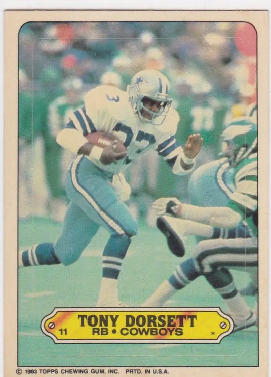 Tony Dorsett Dallas Cowboys card from 1983 Topps football stickers insert #11