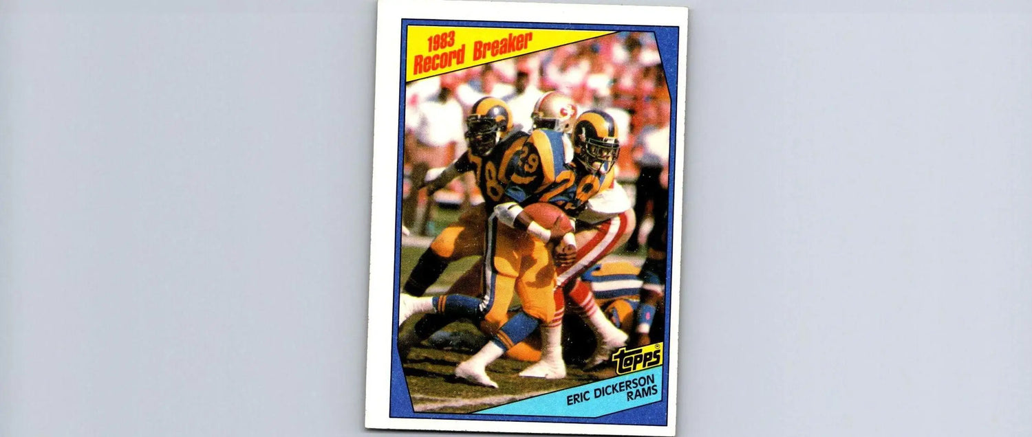 Eric Dickerson 1984 Topps #1 trading card, a valuable collectible for football card enthusiasts
