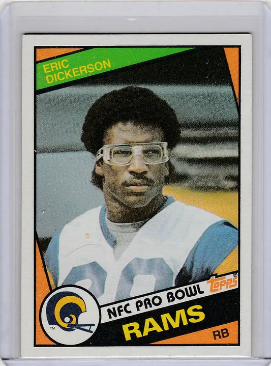 Football trading card of Eric Dickerson, St. Louis Rams, jersey number 29, NRMT condition