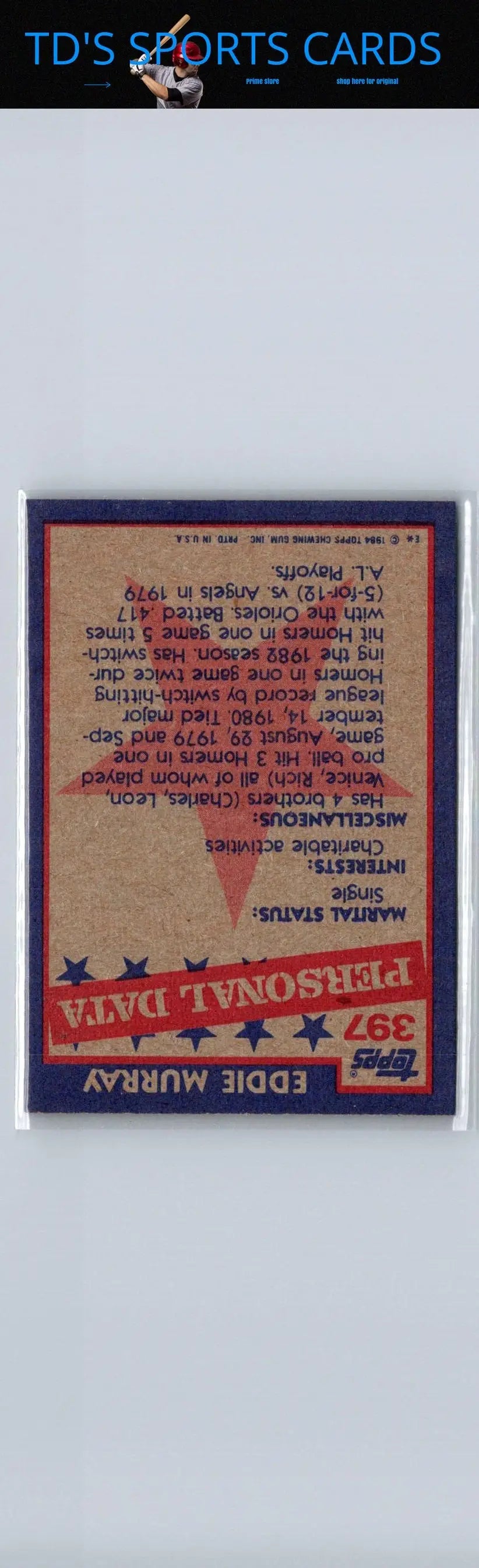 A vintage baseball card of Eddie Murray.