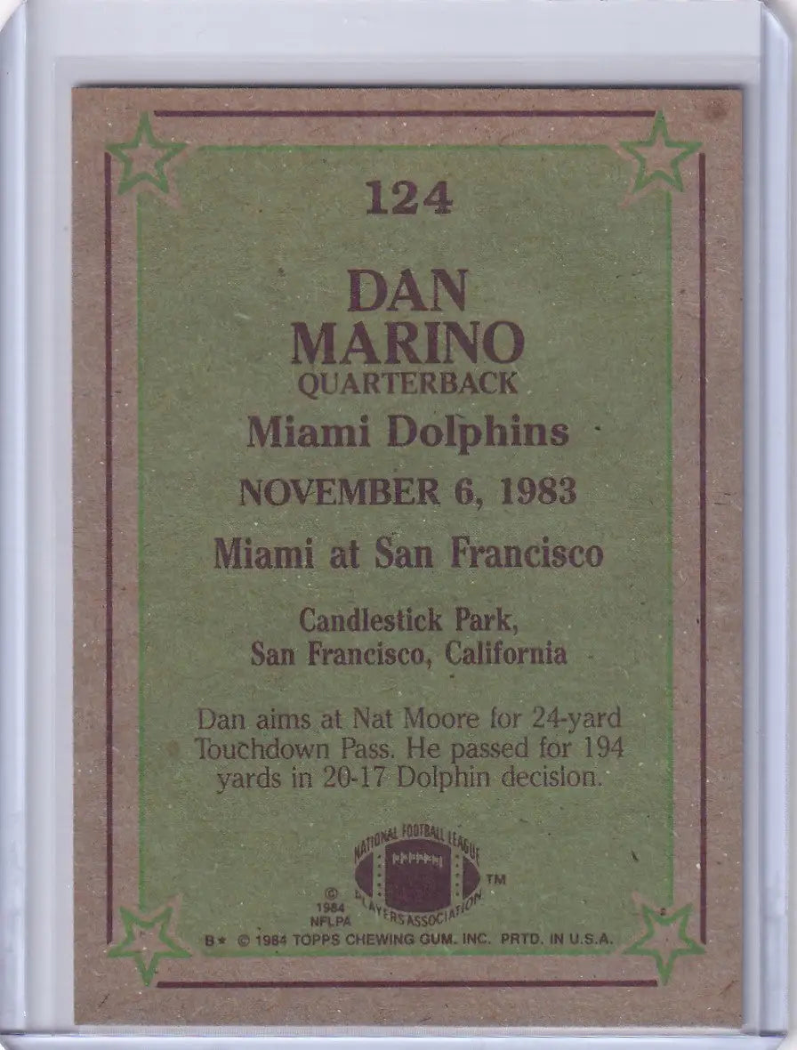 Dan Marino 1984 Topps Football card featuring the Miami Dolphins star quarterback