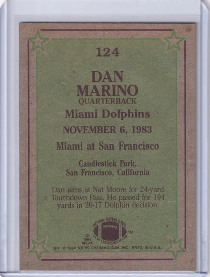 Dan Marino 1984 Topps Football card featuring the Miami Dolphins star quarterback