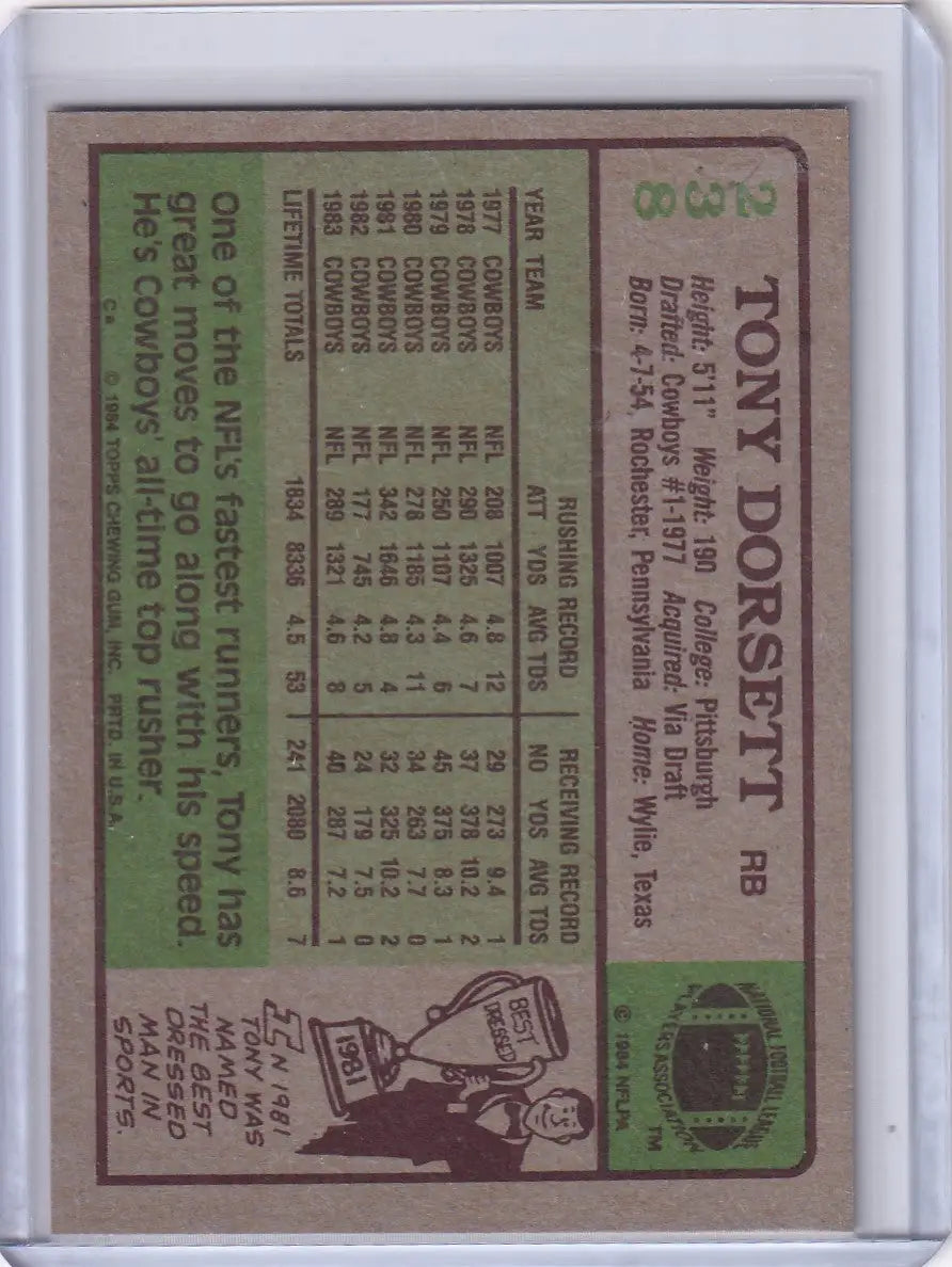 1984 Topps Football #238 Tony Dorsett card featuring Dallas Cowboys legend