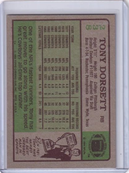 1984 Topps Football #238 Tony Dorsett card featuring Dallas Cowboys legend