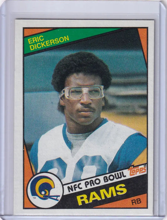 Eric Dickerson 1984 Topps Football card featuring Los Angeles Rams rookie collectible