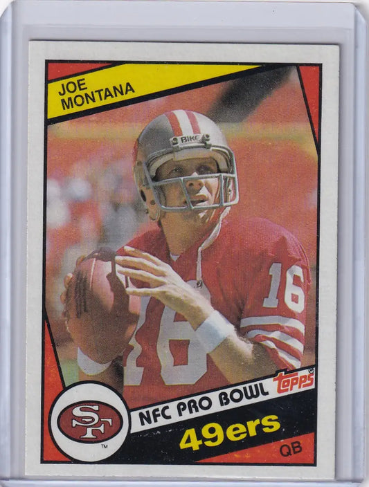 Joe Montana 1984 Topps Football card featuring the San Francisco 49ers