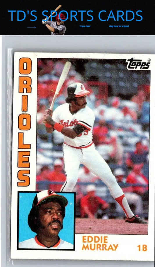 Vintage Topps Super 1984 Eddie Murray baseball card displayed in collectible product