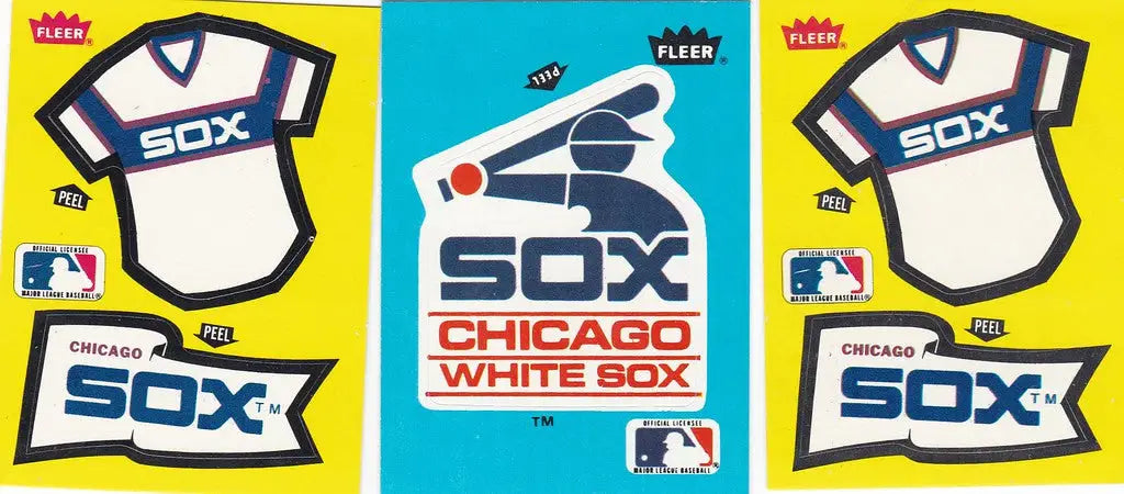 Collection of Chicago White Sox jersey designs and team logos on colorful background