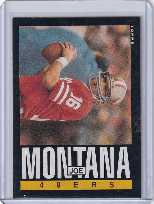 Joe Montana 1985 Topps Football card featuring San Francisco 49ers legend