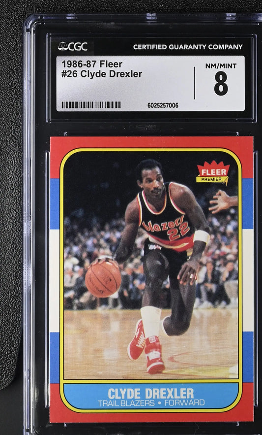 Graded 1986-87 Fleer Basketball Clyde Drexler card CGC 8 NM/Mint for collectors