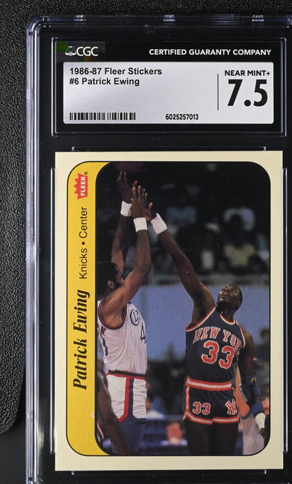 Graded Patrick Ewing Fleer basketball card from 1986-87 Fleer Stickers series