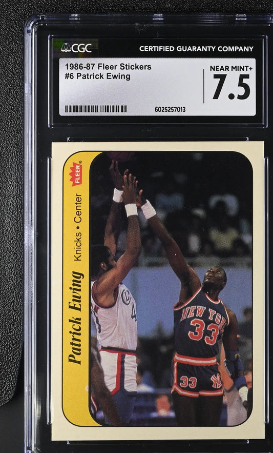 Graded Patrick Ewing Fleer basketball card from 1986-87 Fleer Stickers series