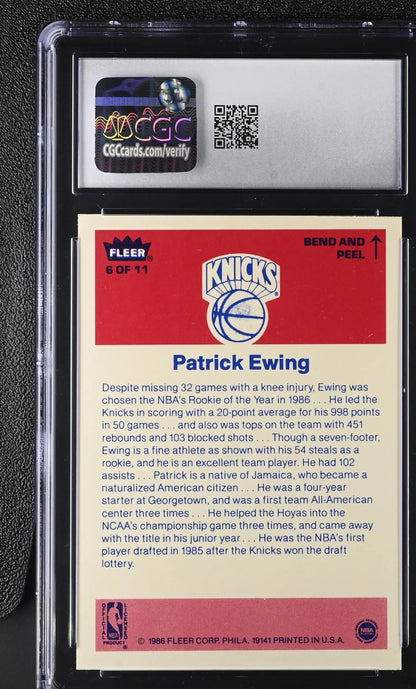 Graded Patrick Ewing Fleer basketball card from 1986-87 Fleer Stickers series