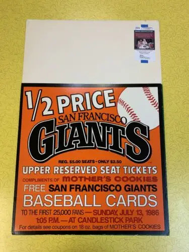 San Francisco Giants promotional poster for 1986 Mothers Cookies store display featuring Jose Canseco