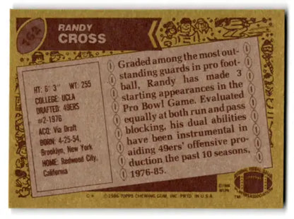 1986 Topps #162 Randy Cross football card in excellent condition for 49ers collectors