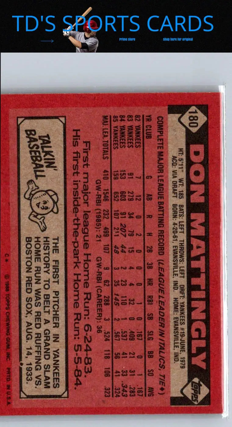 1986 Topps Don Mattingly baseball card showcasing vintage Don Mattingly collectible