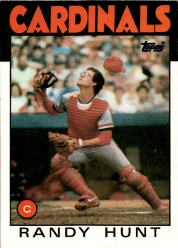 1986 Topps #218 Randy Hunt Rookie Card featuring original gloss for Cardinals fans