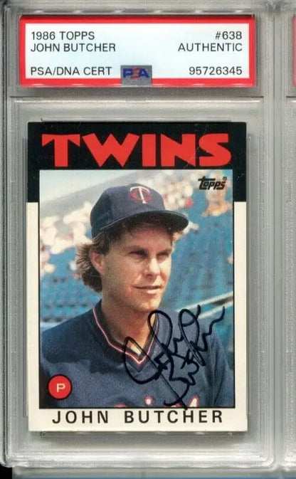 Signed John Butcher baseball card from 1986 Topps #638 PSA/DNA Minnesota Twins