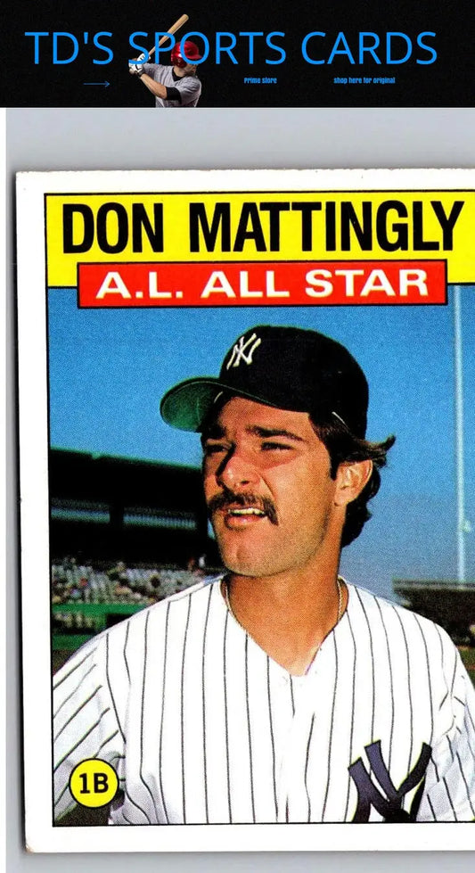 1986 Topps Don Mattingly baseball card featuring Don Mattingly in a collectible card image