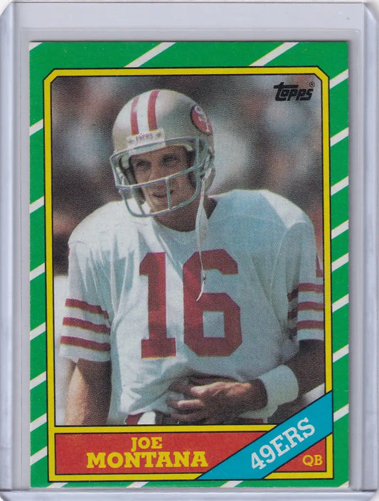 Joe Montana 1986 Topps Football #156 card featuring San Francisco 49ers legend