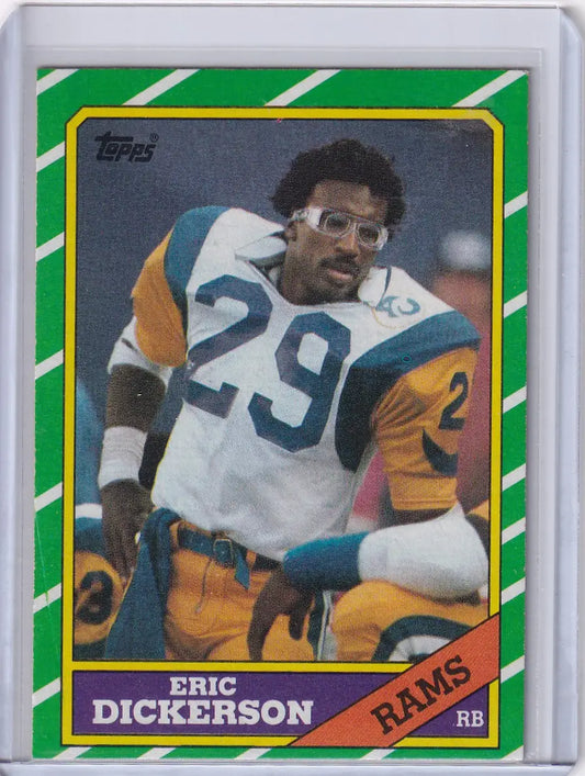 1986 Topps Football #78 Eric Dickerson card featuring Los Angeles Rams legend