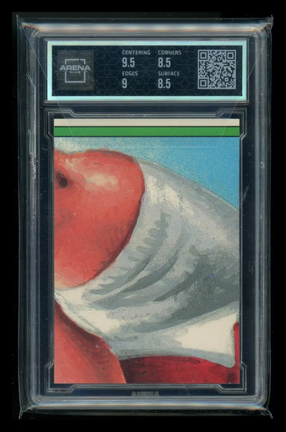 Graded Kids Dry Guy trading card with abstract red and white design from 1986 Topps Garbage Pail Kids