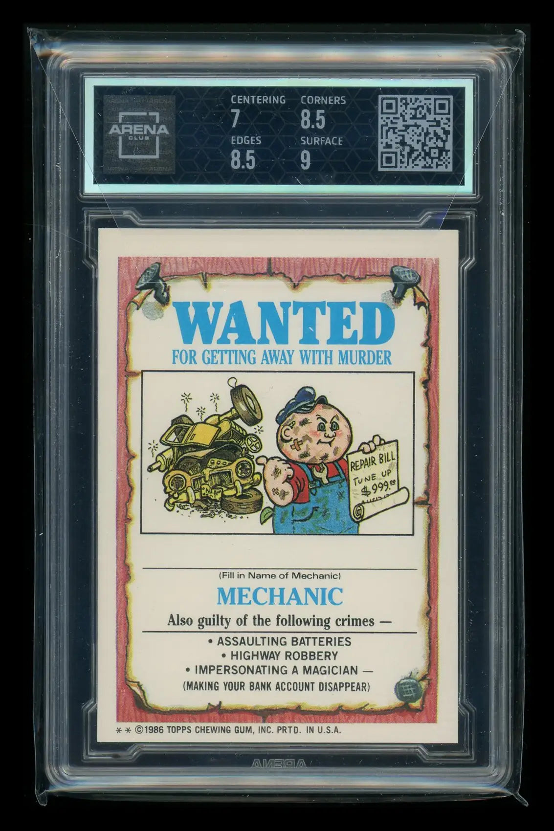 Graded Topps Garbage Pail Kids Formalde Heidi trading card with wanted poster design