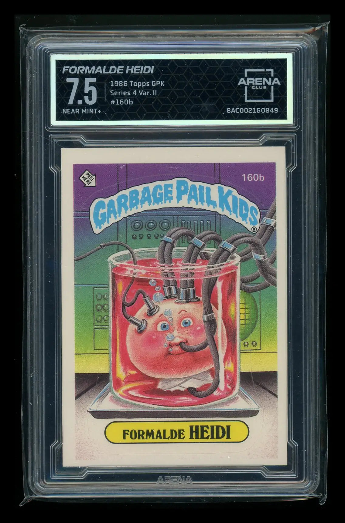 A graded Topps Garbage Pail Kids Formalde Heidi trading card in arena club 7.5 condition