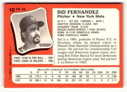 1986 Topps Kay-Bee Young Superstars of Baseball #10 Sid Fernandez NrMt- ID:50411 - Trading Cards