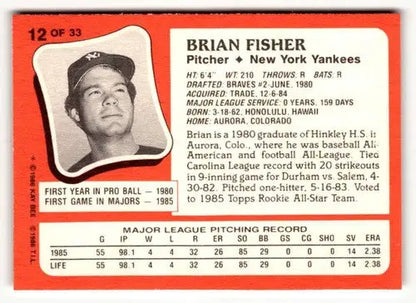 1986 Topps Kay-Bee Young Superstars of Baseball #12 Brian Fisher NrMt-M ID:50392 - Trading Cards