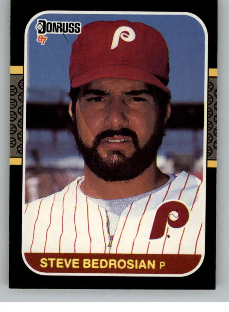 Baseball card of Steve Bedrosian in Philadelphia Phillies pinstriped uniform