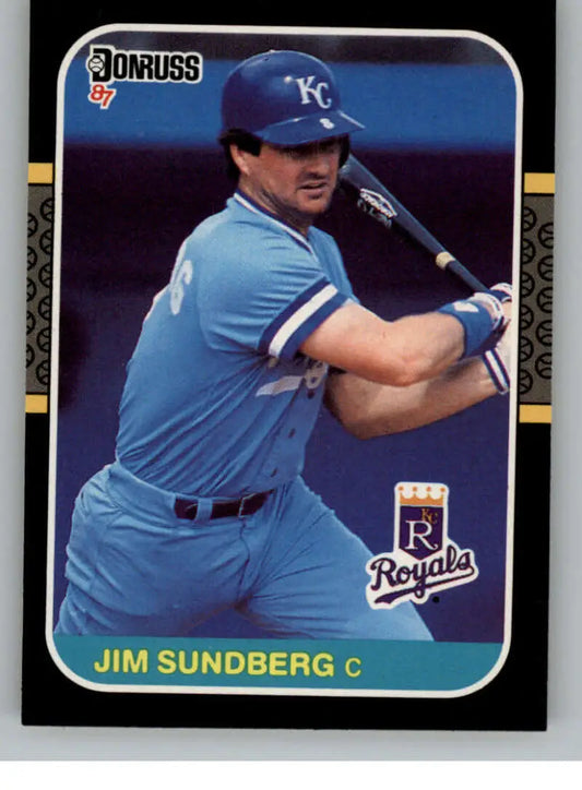 Jim Sundberg at bat in light blue uniform on 1987 Donruss Kansas City Royals card