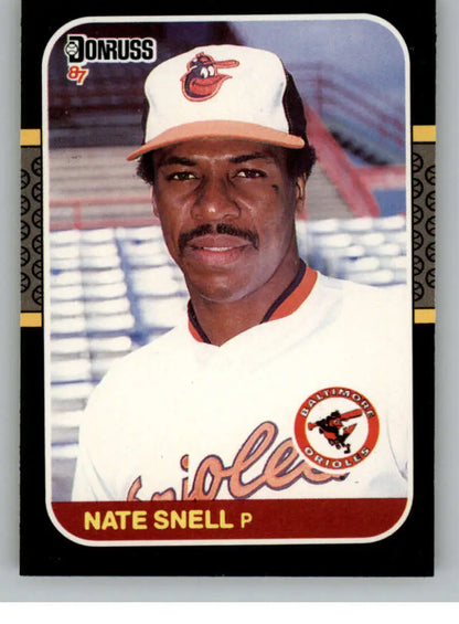 Baseball card of Nate Snell in white Baltimore Orioles uniform with bird logo patch