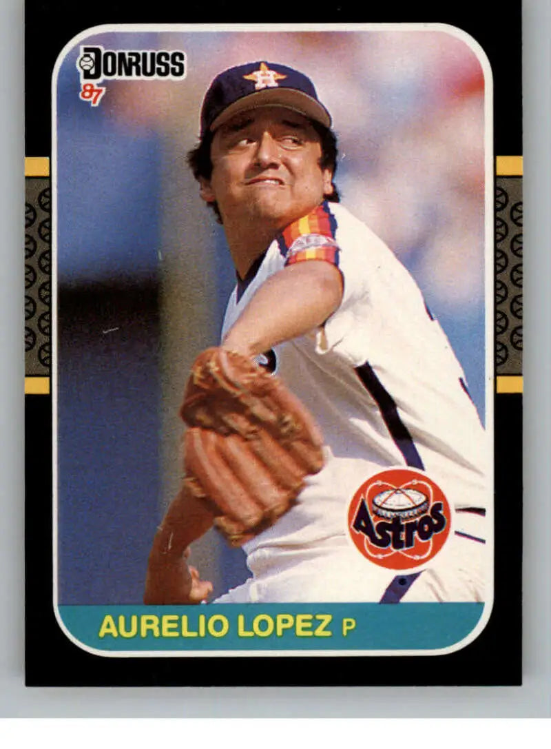 Aurelio Lopez in mid-throw on Houston Astros baseball card, 1987 Donruss #629