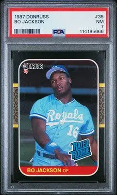1987 Donruss Bo Jackson baseball card PSA 7 front view display