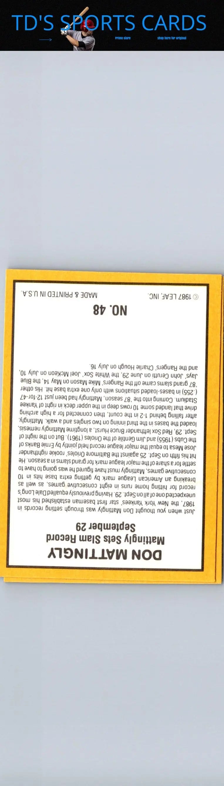 1987 Donruss Highlights Don Mattingly baseball card display shot