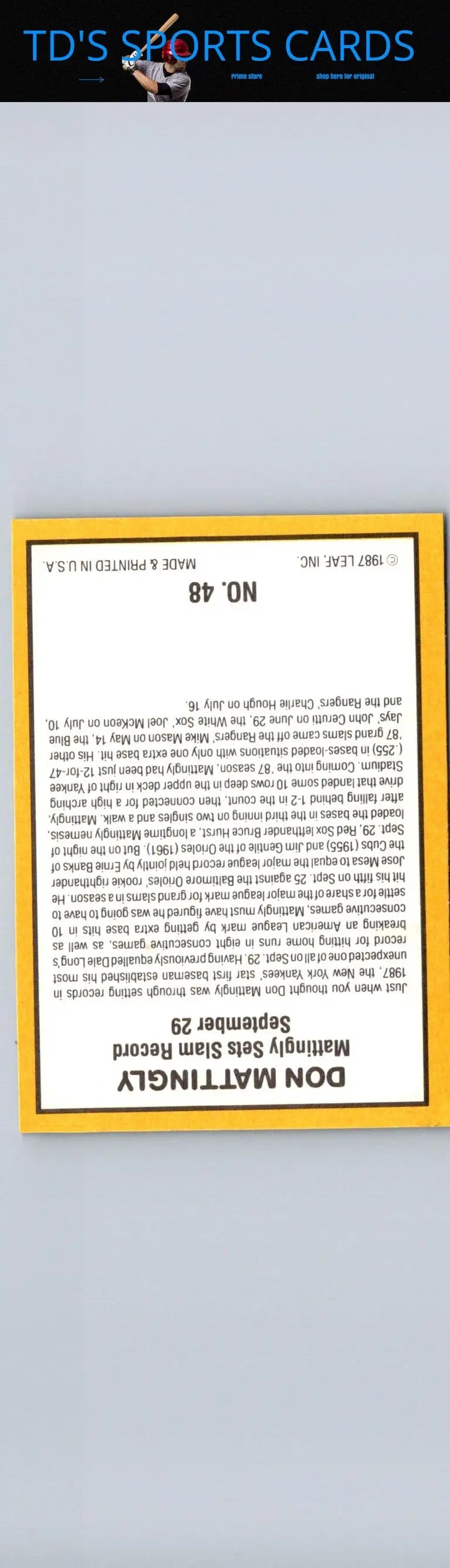 Yellow-bordered Donruss Highlights trading card featuring Don Mattingly from 1987 Donruss