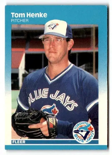 Original gloss 1987 Fleer Tom Henke Toronto Blue Jays baseball card featuring Henke Toronto Blue