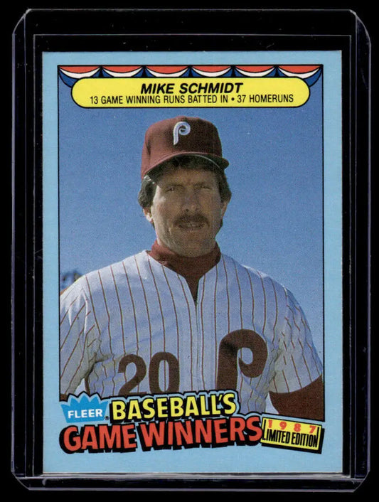 Vintage 1987 Fleer Game Winners Mike Schmidt baseball card featuring Philadelphia Phillies player