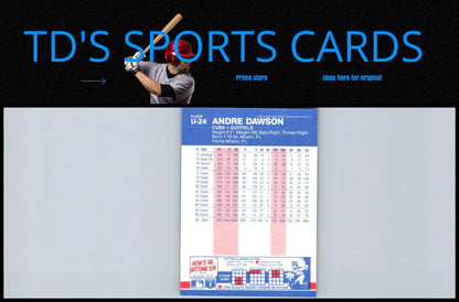 Baseball card featuring Andre Dawson from 1987 Fleer Update with player statistics