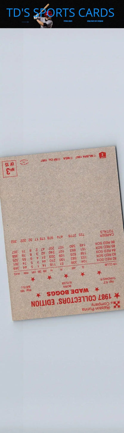 Vintage 1987 Ralston Purina Wade Boggs baseball card for collectors