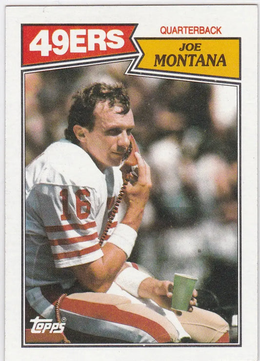 Joe Montana football card from 1987 Topps #112 featuring San Francisco 49ers