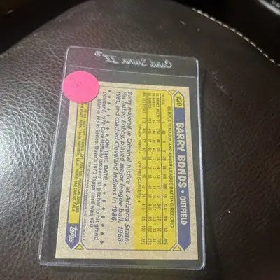 Barry Bonds rookie card in protective case from 1987 Topps #320 Pittsburgh Pirates
